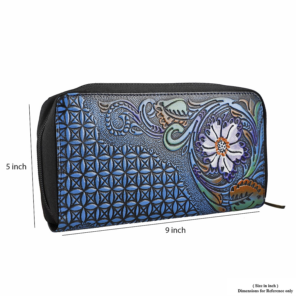 Black RFID Protected Tooled Leather Women's Wallet (9"x1"x5") image number 5