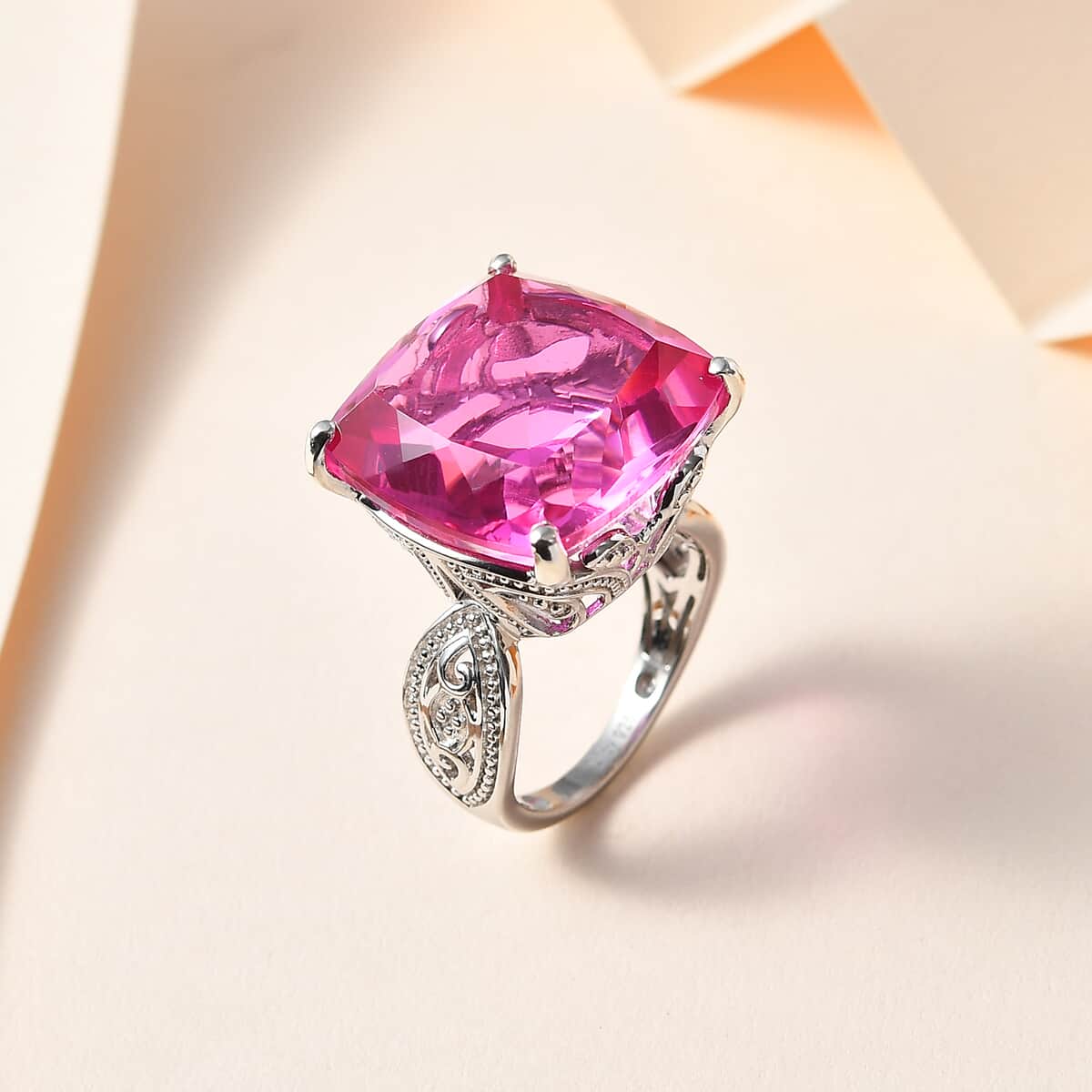 Radiant Orchid Quartz (Triplet) Solitaire Ring in Platinum Over Sterling Silver (Size 10.0) 22.75 ctw image number 1