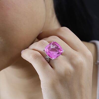 Radiant Orchid Quartz (Triplet) Solitaire Ring in Platinum Over Sterling Silver (Size 10.0) 22.75 ctw