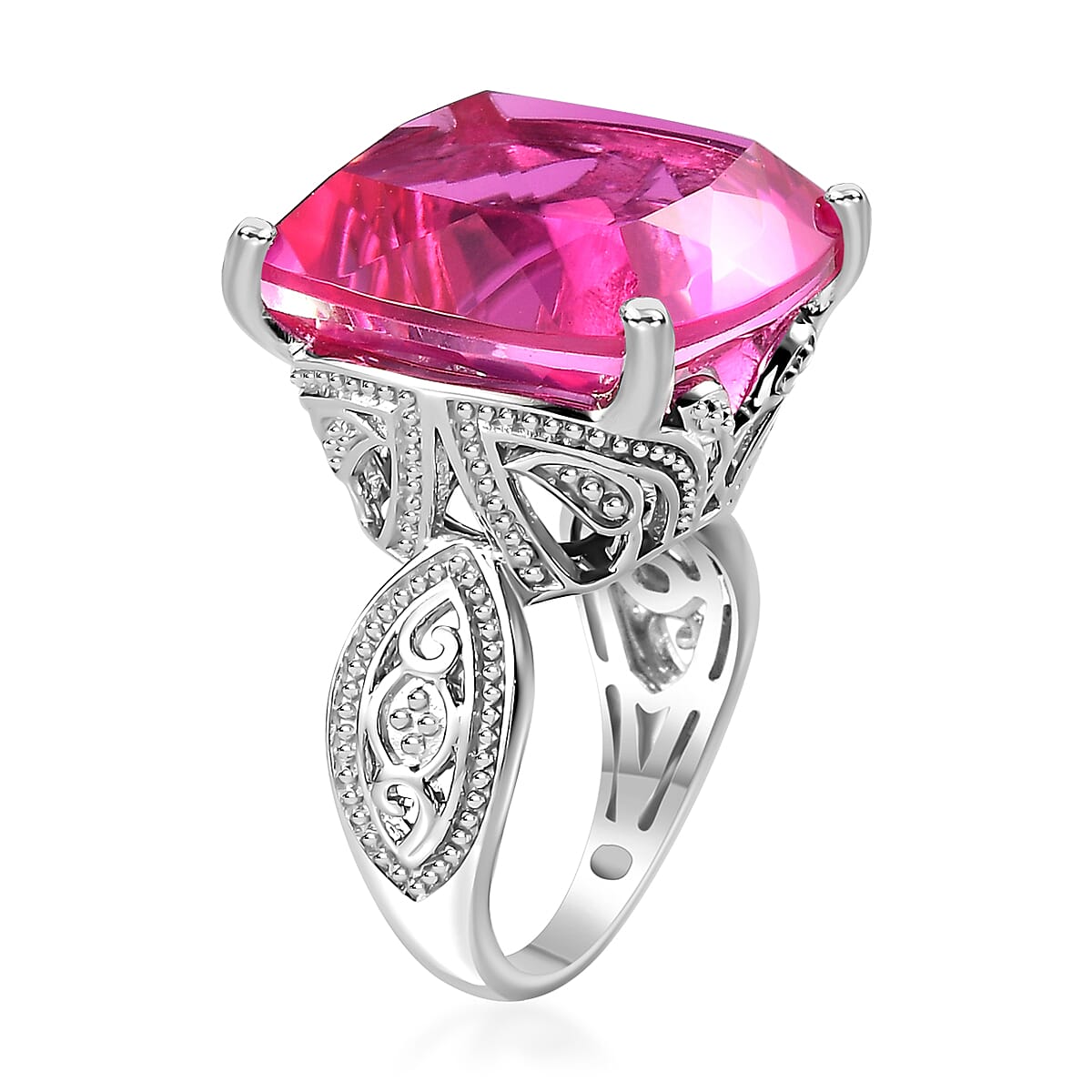 Radiant Orchid Quartz (Triplet) Solitaire Ring in Platinum Over Sterling Silver (Size 10.0) 22.75 ctw
