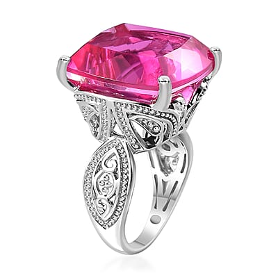 Radiant Orchid Quartz (Triplet) Solitaire Ring in Platinum Over Sterling Silver (Size 10.0) 22.75 ctw