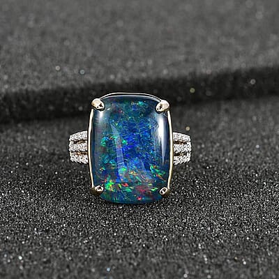 Luxoro Premium Boulder Opal (Triplet) and Moissanite 9.75 ctw Ring in 10K Yellow Gold (Size 10.0)