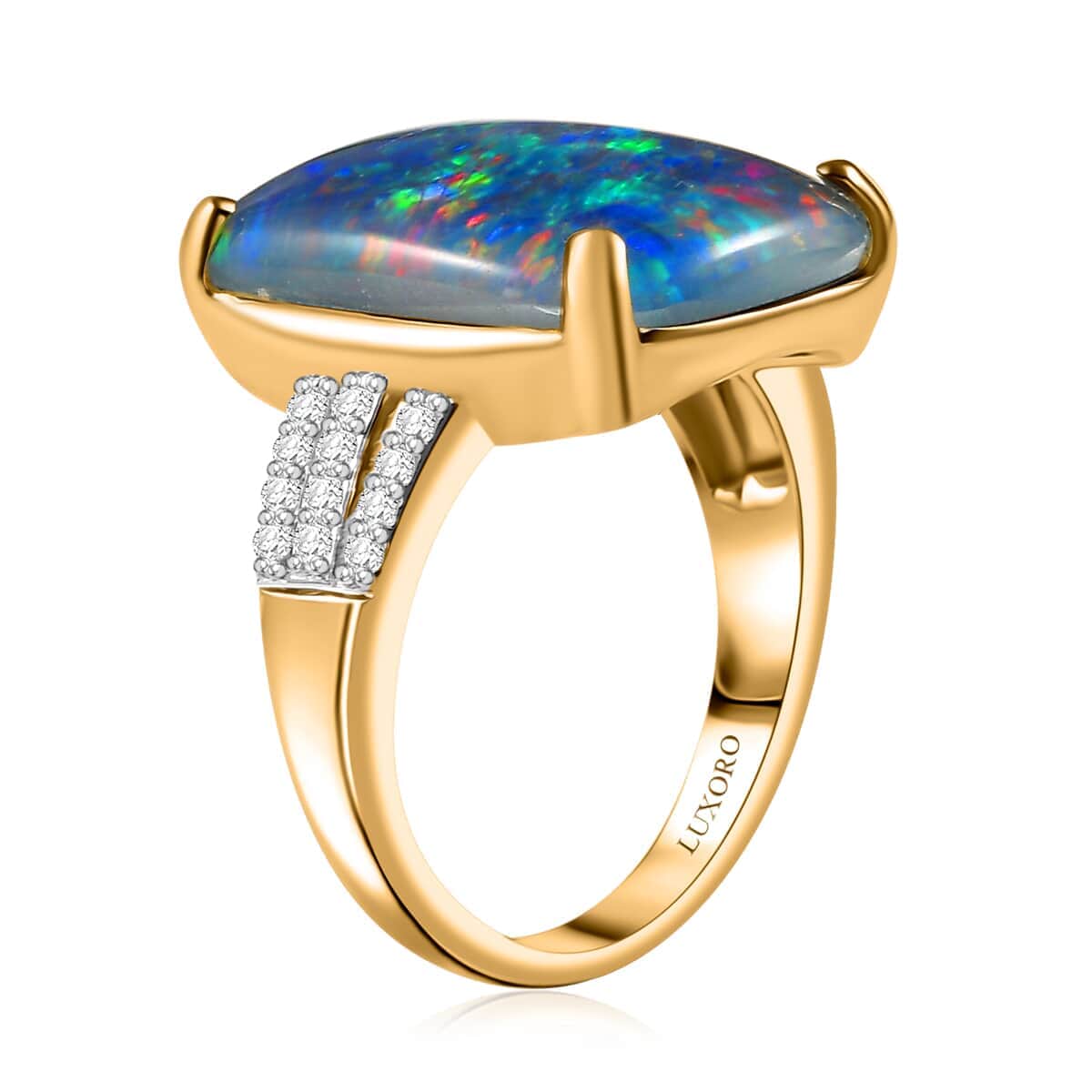 Luxoro Premium Boulder Opal (Triplet) and Moissanite 9.75 ctw Ring in 10K Yellow Gold (Size 10.0) image number 4