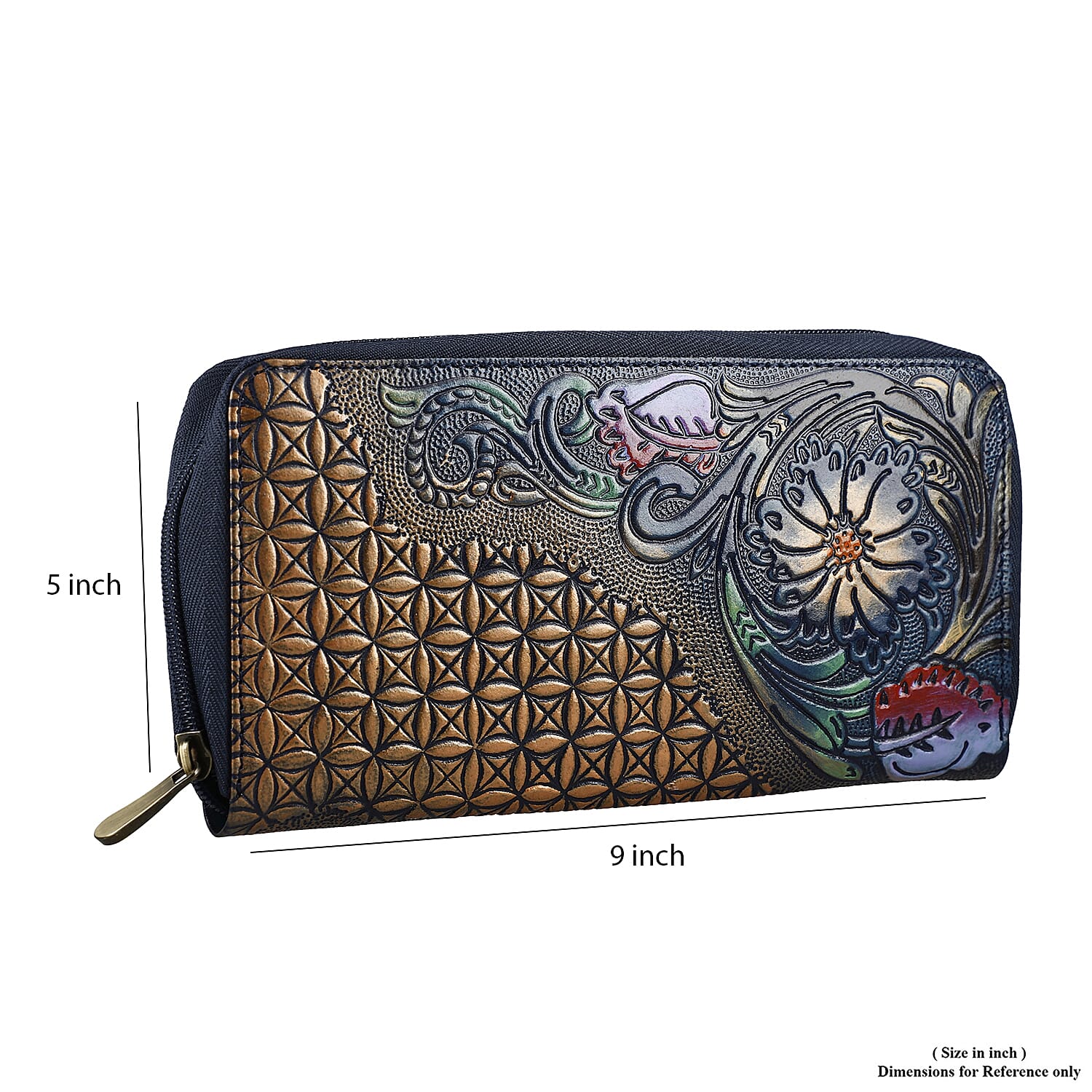 Navy RFID Protected Tooled Leather Women's Wallet
