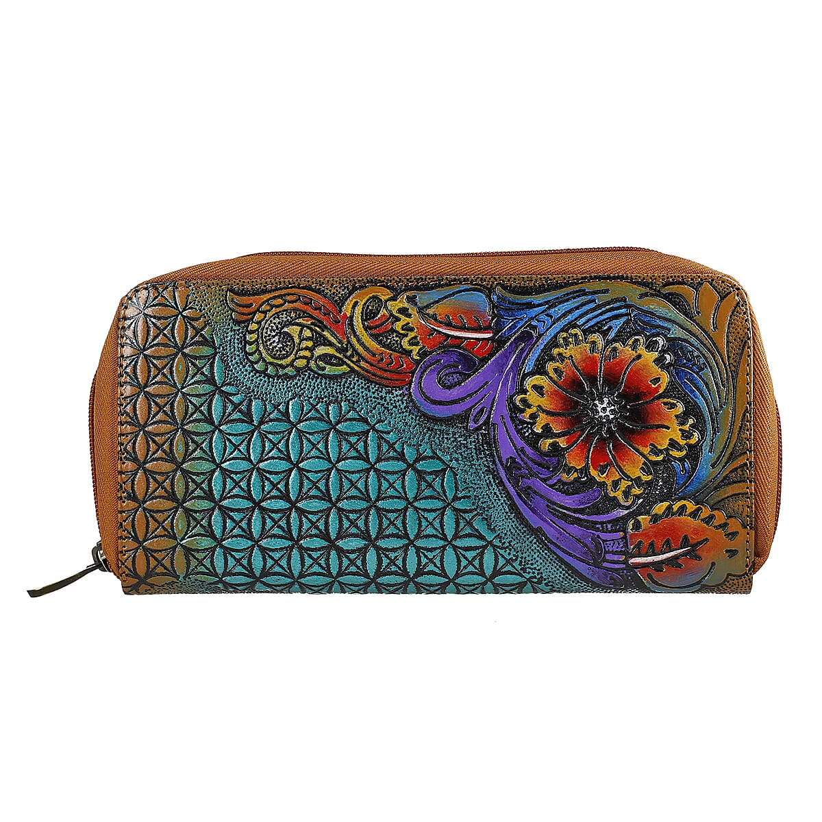 Tan RFID Protected Tooled Leather Women's Wallet image number 3
