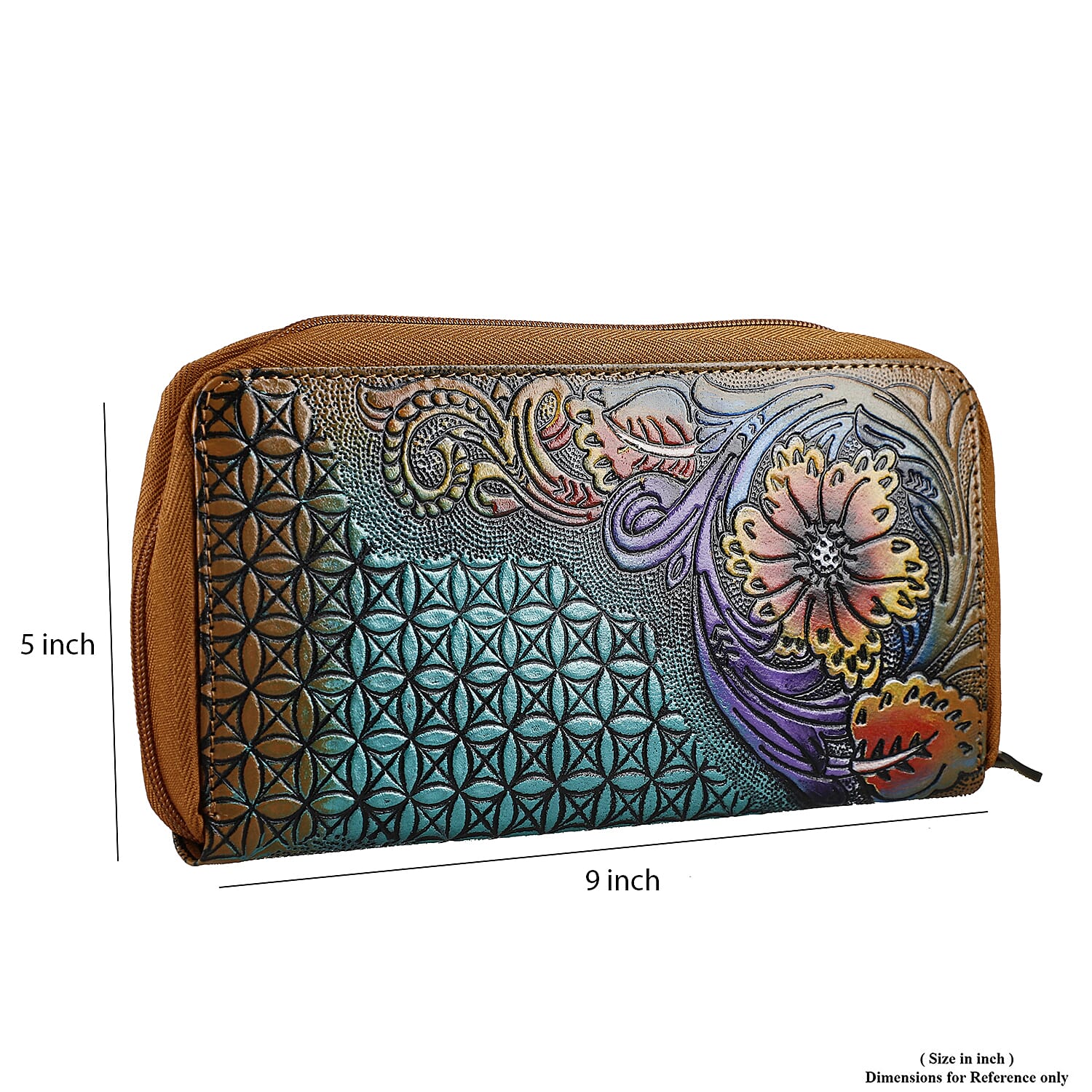 Tan RFID Protected Tooled Leather Women's Wallet