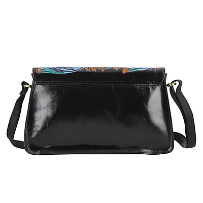 Sukriti Black Genuine Leather Hand Painted & Leather Distressed Crossbody Bag 