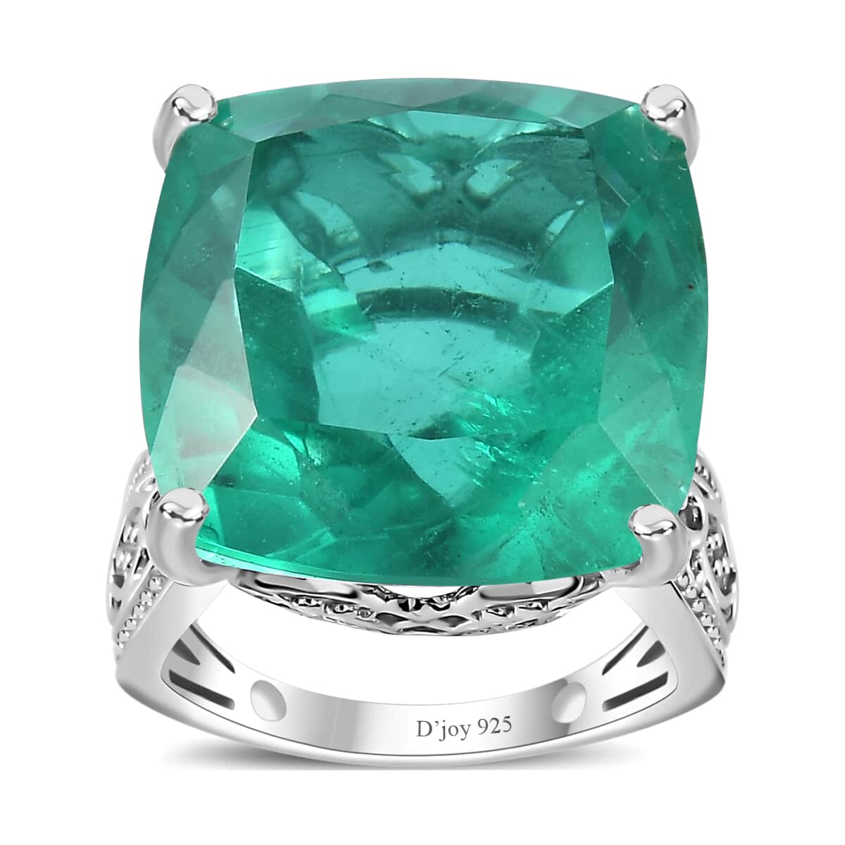 Emeraldine Quartz (Triplet) Solitaire Ring in Platinum Over Sterling Silver (Size 10.0) 24.25 ctw image number 0