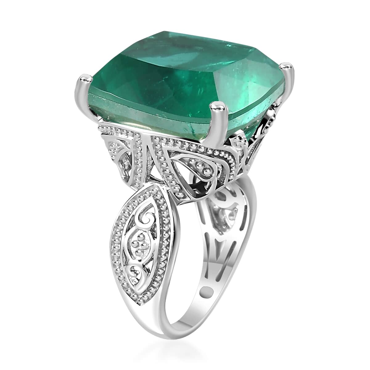 Emeraldine Quartz (Triplet) Solitaire Ring in Platinum Over Sterling Silver (Size 10.0) 24.25 ctw image number 3