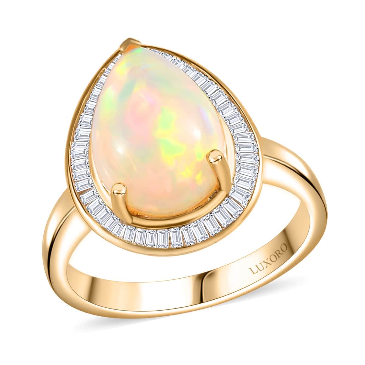 Luxoro AAA Ethiopian Welo Opal and Diamond 4.40 ctw Ring in 10K Yellow Gold (Size 10.0) image number 0