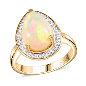 Luxoro AAA Ethiopian Welo Opal and Diamond 4.40 ctw Ring in 10K Yellow Gold (Size 10.0)