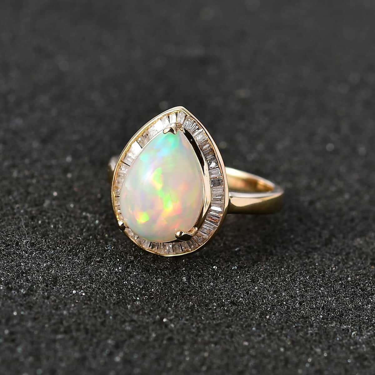 Luxoro AAA Ethiopian Welo Opal and Diamond 4.40 ctw Ring in 10K Yellow Gold (Size 10.0) image number 1