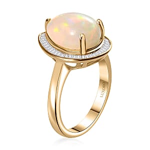 Luxoro AAA Ethiopian Welo Opal and Diamond 4.40 ctw Ring in 10K Yellow Gold (Size 10.0)