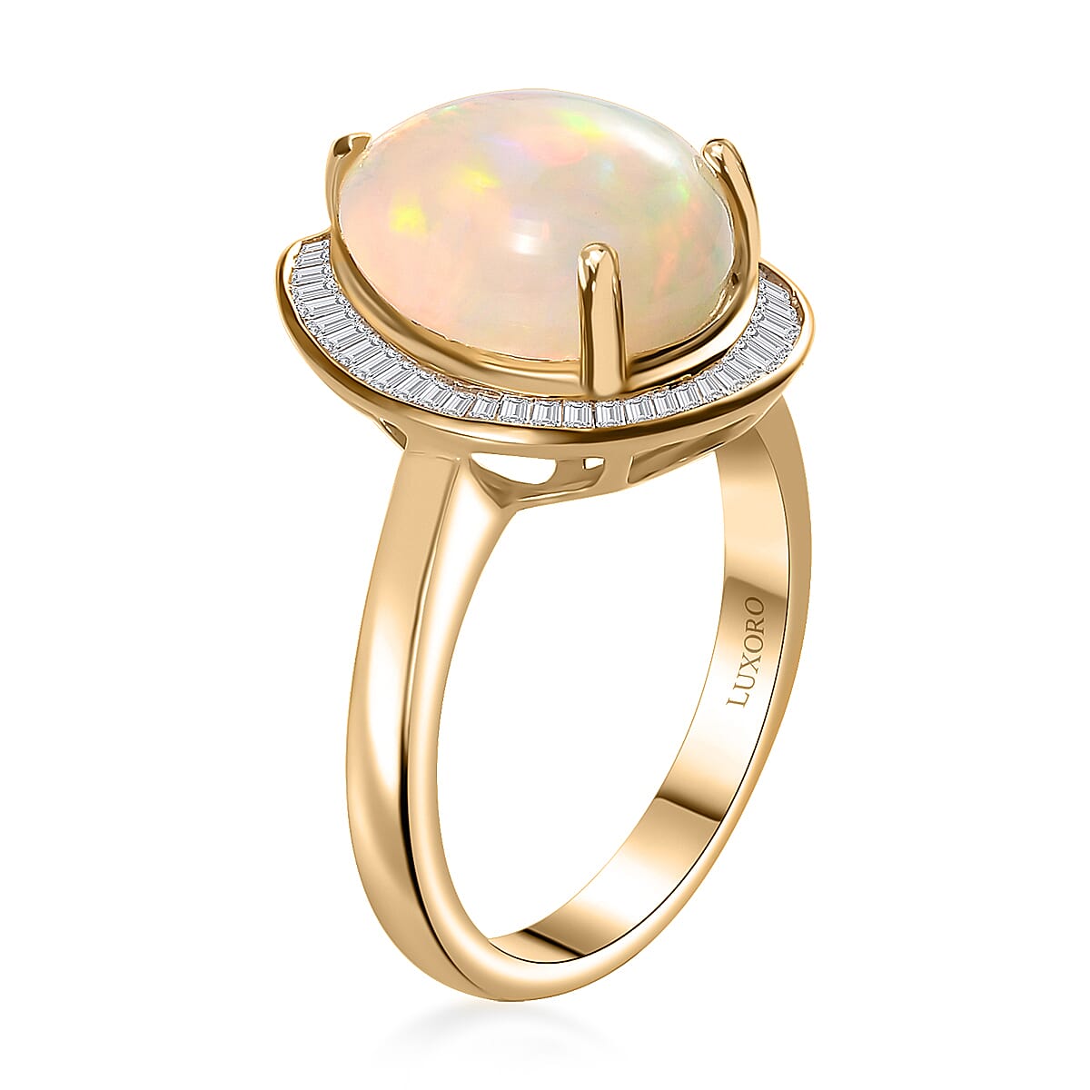 Luxoro AAA Ethiopian Welo Opal and Diamond 4.40 ctw Ring in 10K Yellow Gold (Size 8.0) image number 3