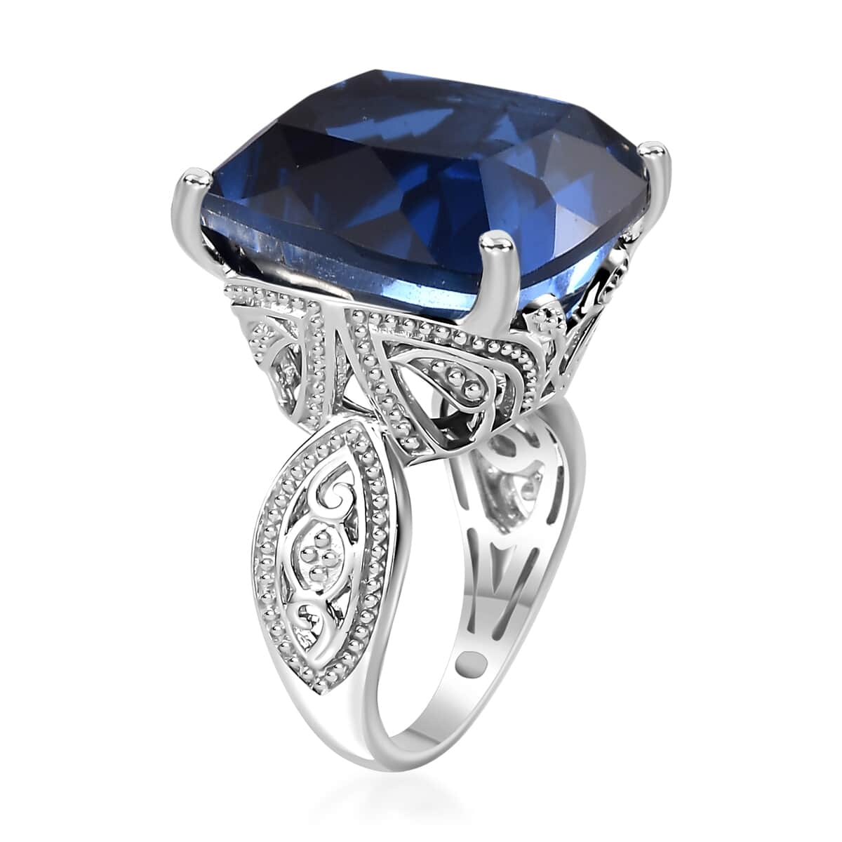 Ceylon Color Quartz (Triplet) Solitaire Ring in Platinum Over Sterling Silver (Size 10.0) 23.15 ctw image number 3