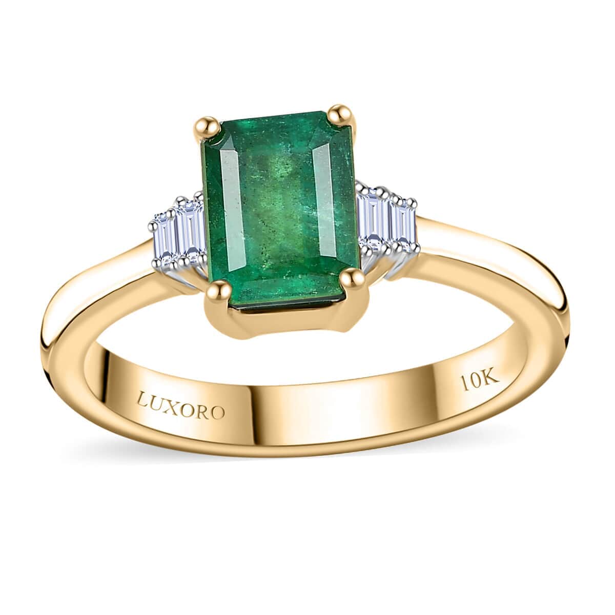 Luxoro 10K Yellow Gold AAA Emerald and G-H I3 Diamond Ring (Size 10.0) 1.75 ctw image number 0