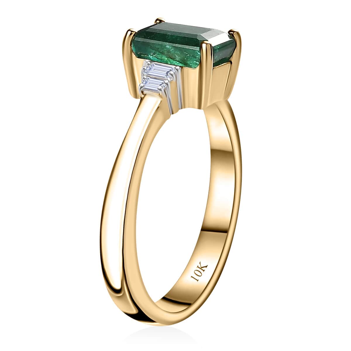 Luxoro 10K Yellow Gold AAA Emerald and G-H I3 Diamond Ring (Size 10.0) 1.75 ctw image number 3