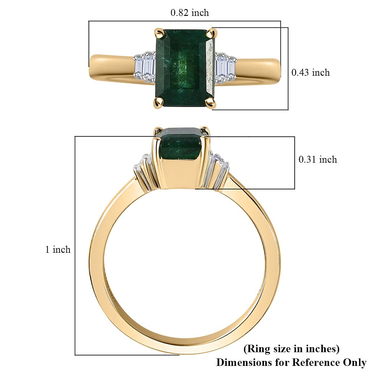Luxoro 10K Yellow Gold AAA Emerald and G-H I3 Diamond Ring (Size 10.0) 1.75 ctw