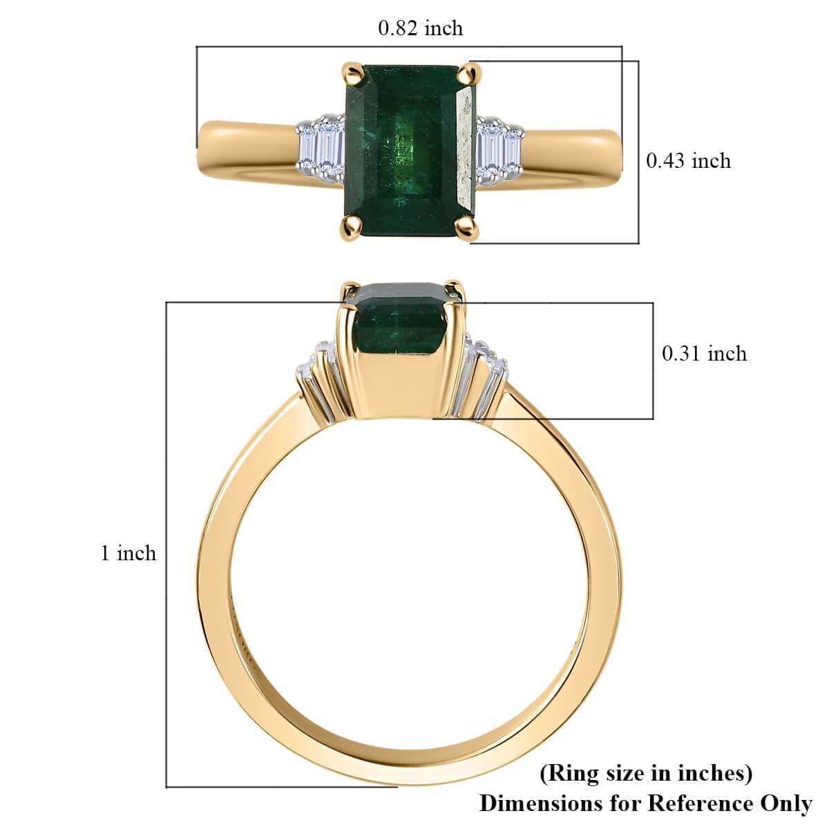 Luxoro 10K Yellow Gold AAA Emerald and G-H I3 Diamond Ring (Size 10.0) 1.75 ctw image number 5