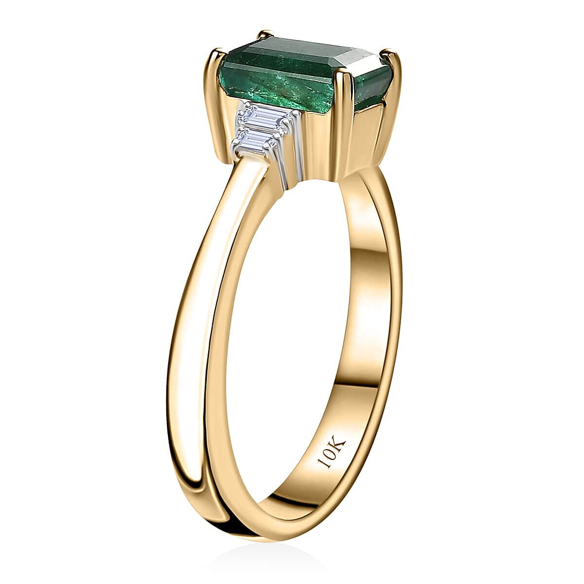 Luxoro 10K Yellow Gold AAA Emerald and G-H I3 Diamond Ring (Size 12.0) 1.75 ctw image number 3