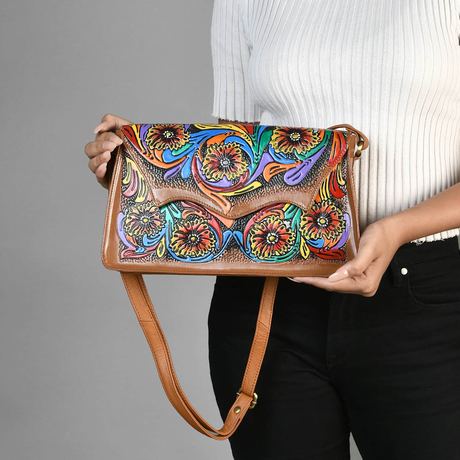 SUKRITI hand painted purse deals genuine, leather