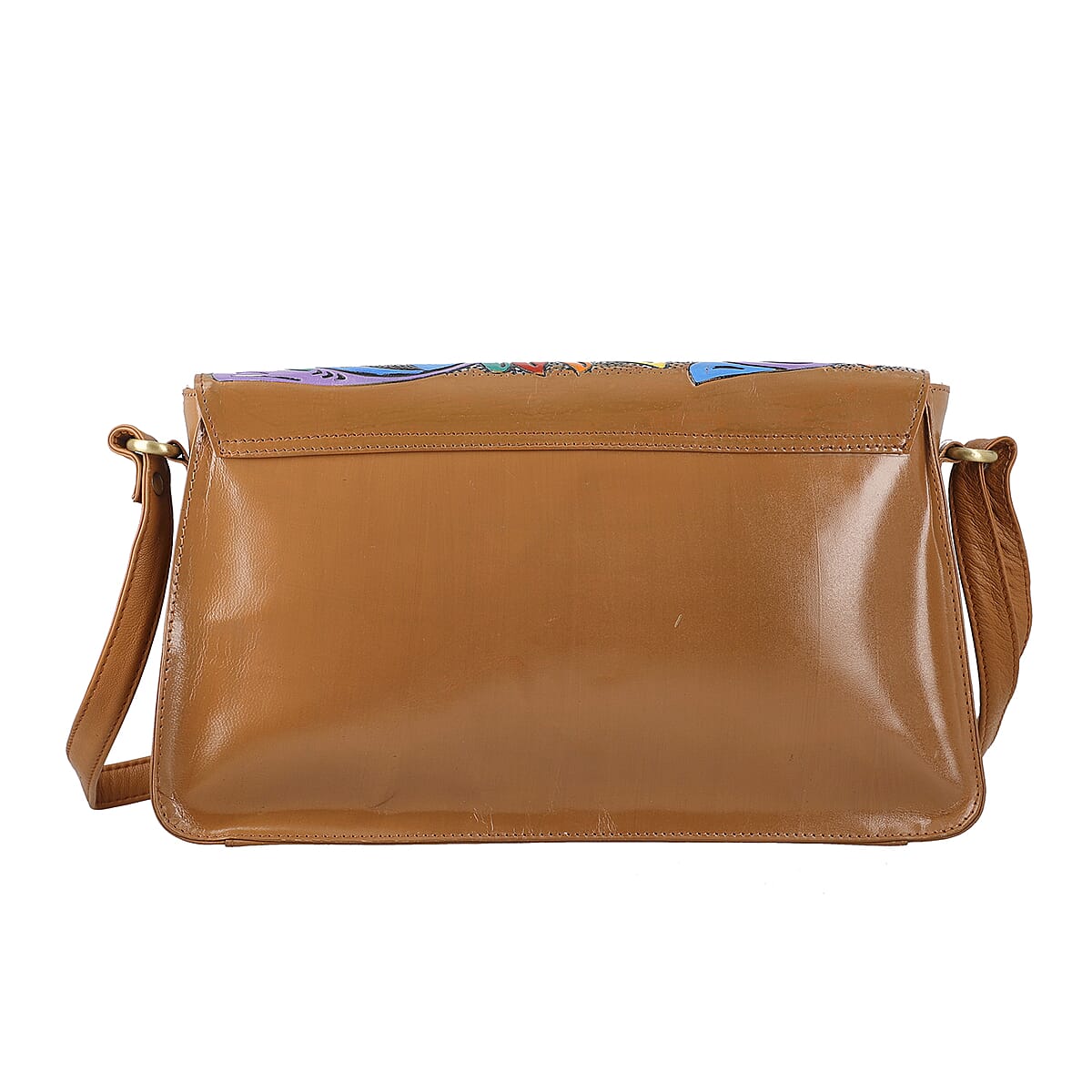 Sukriti Tan Genuine Leather Hand Painted & Leather Distressed Crossbody Bag image number 4
