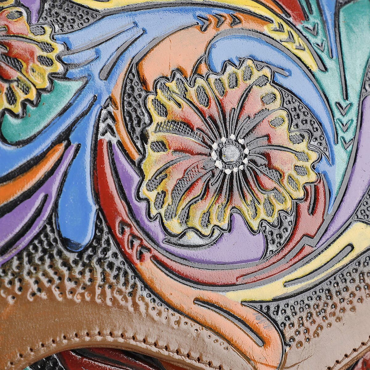 Sukriti Tan Genuine Leather Hand Painted & Leather Distressed Crossbody Bag image number 5