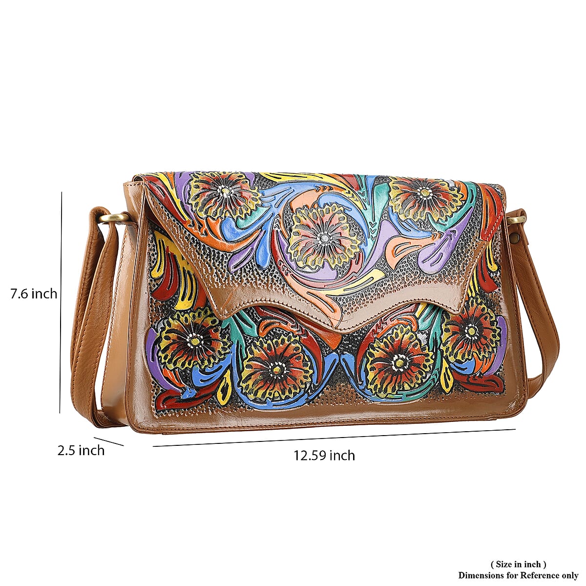 Sukriti Tan Genuine Leather Hand Painted & Leather Distressed Crossbody Bag image number 6