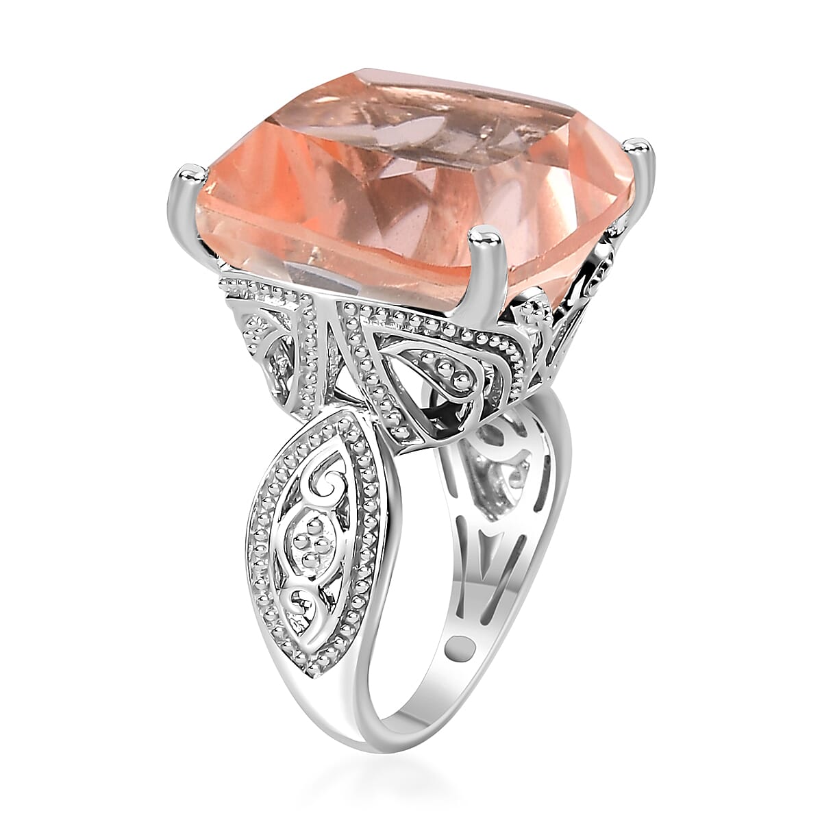 Morganique Quartz (Triplet) Solitaire Ring in Platinum Over Sterling Silver (Size 6.0) 26.90 ctw