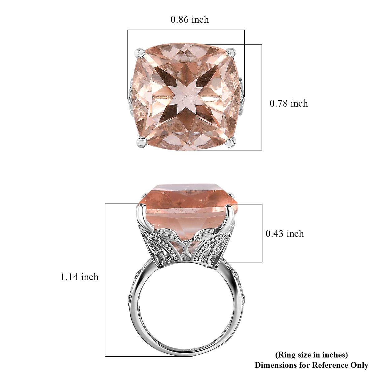 Morganique Quartz (Triplet) Solitaire Ring in Platinum Over Sterling Silver (Size 6.0) 26.90 ctw