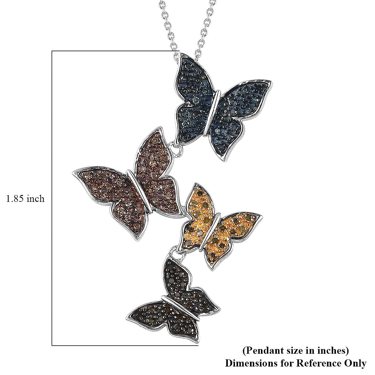 GP Trionfo Nature's Collection Multi Color Diamond Butterfly Pendant Necklace 18-20 Inches in Platinum Over Sterling Silver 0.50 ctw