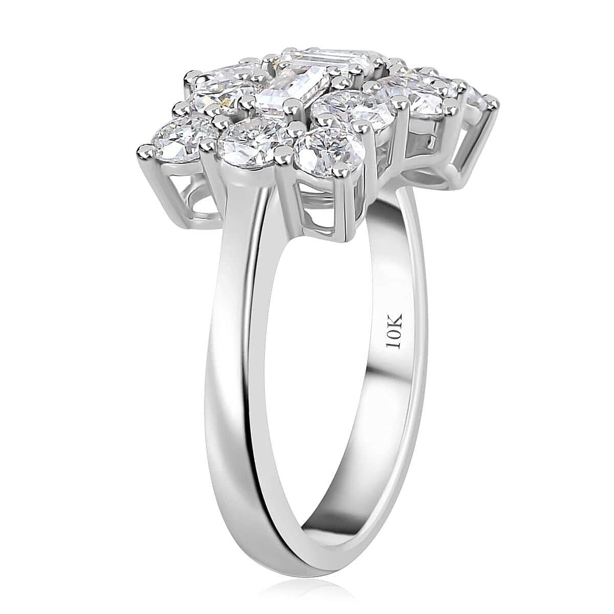 Luxoro 10K White Gold Moissanite Cluster Ring (Size 11.0) (4.25 g) 1.90 ctw image number 4