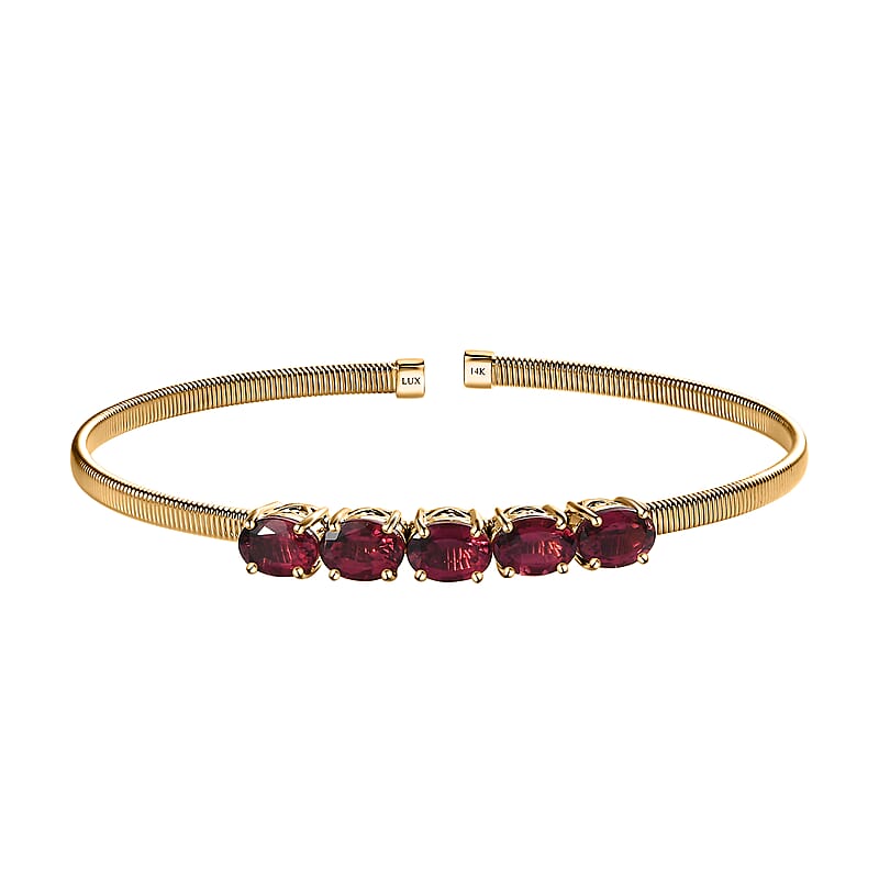 Luxoro 14K Yellow Gold AAA Ouro Fino Rubellite Cuff Bracelet (7.25 In) 5.45 Grams 4.35 ctw