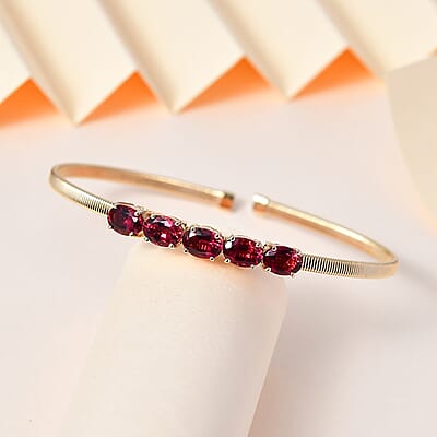 Luxoro 14K Yellow Gold AAA Ouro Fino Rubellite Cuff Bracelet (7.25 In) 5.45 Grams 4.35 ctw