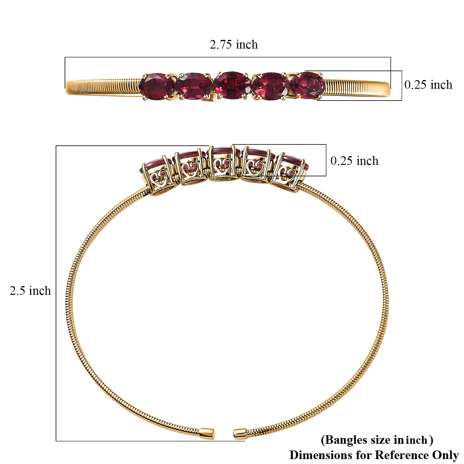 Luxoro 14K Yellow Gold AAA Ouro Fino Rubellite Cuff Bracelet (7.25 In) 5.45 Grams 4.35 ctw