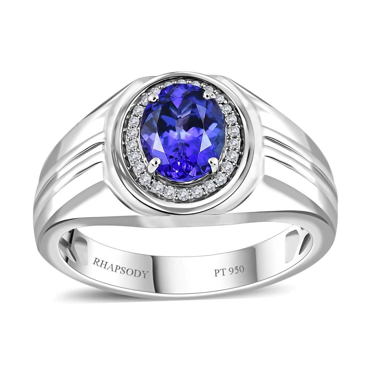 Rhapsody 950 Platinum AAAA Tanzanite and E-F VS Diamond Men's Ring (Size 11.0) 11.25 Grams 2.30 ctw image number 0