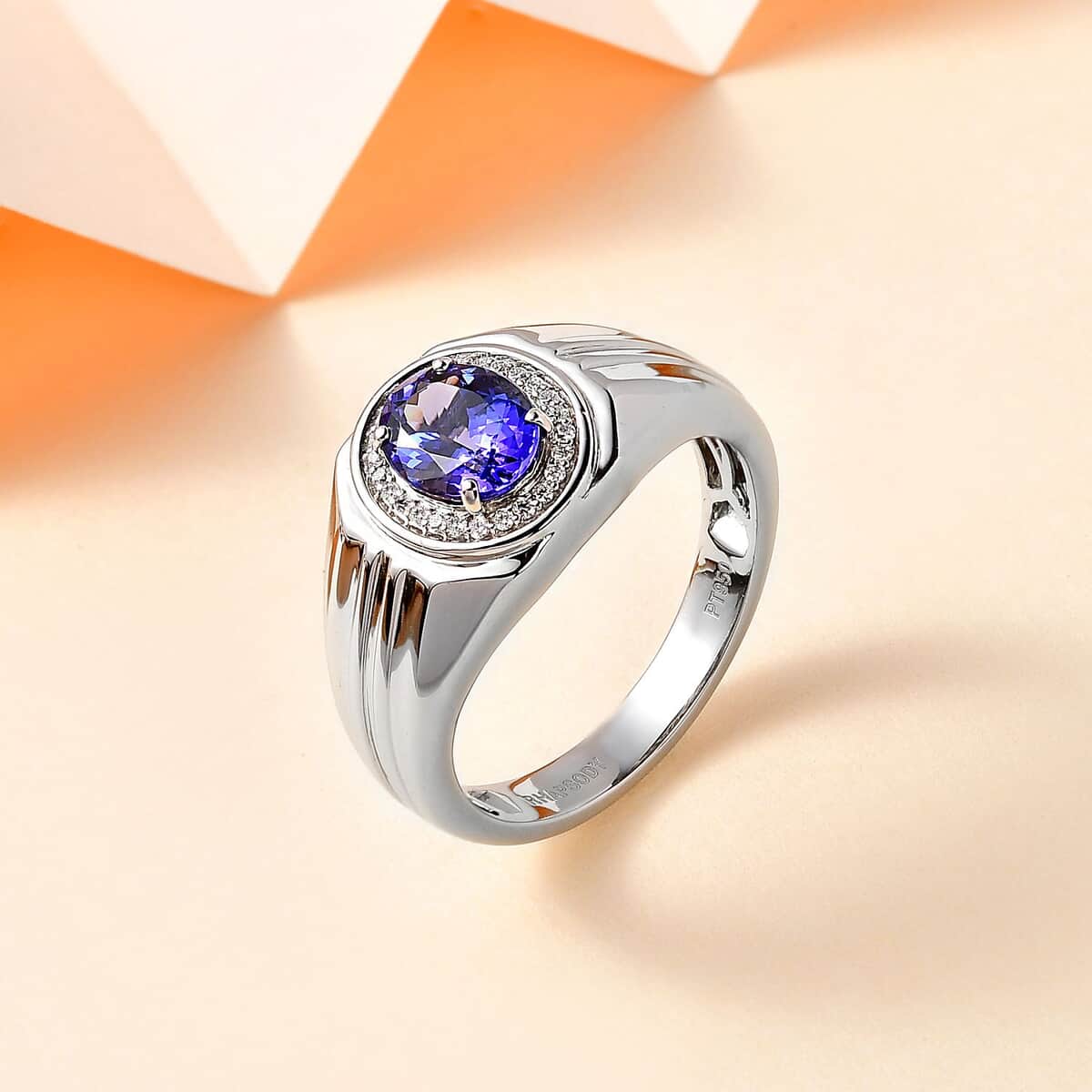 Rhapsody 950 Platinum AAAA Tanzanite and E-F VS Diamond Men's Ring (Size 11.0) 11.25 Grams 2.30 ctw image number 1