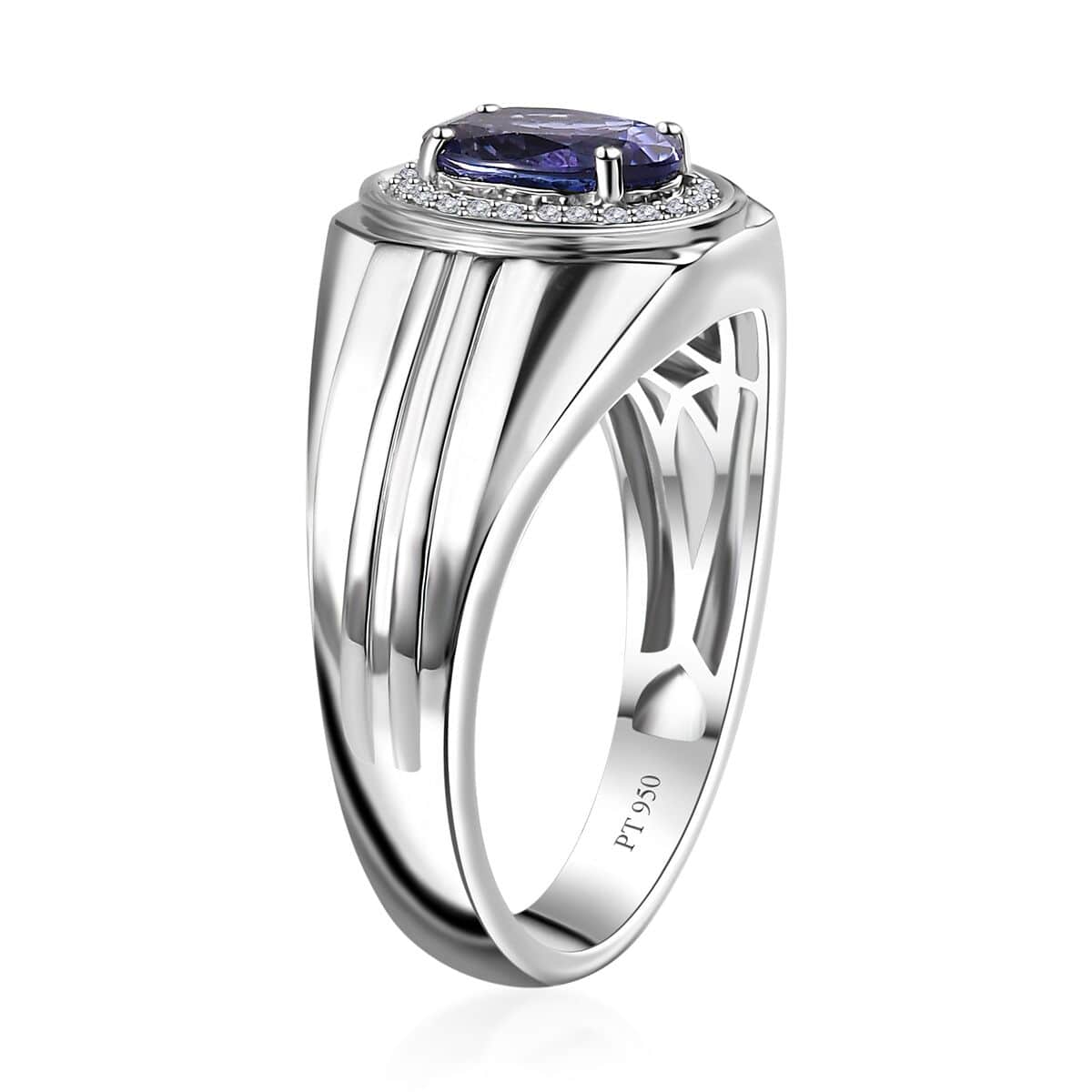 Rhapsody 950 Platinum AAAA Tanzanite and E-F VS Diamond Men's Ring (Size 11.0) 11.25 Grams 2.30 ctw image number 3