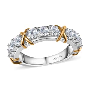 Moissanite XO Band Ring in Vermeil YG and Platinum Over Sterling Silver (Size 10.0) 1.00 ctw