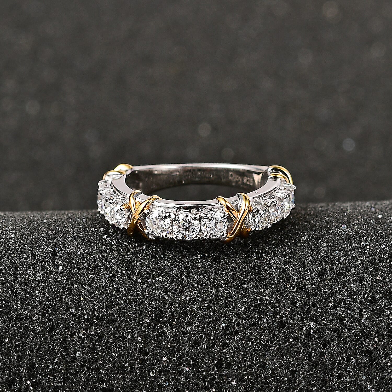 Moissanite XO Band Ring in Vermeil YG and Platinum Over Sterling Silver (Size 10.0) 1.00 ctw