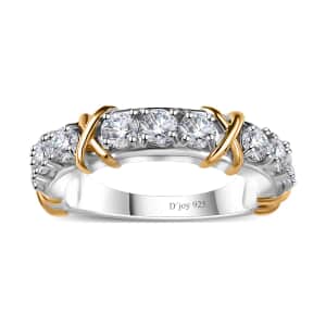 Moissanite 1.00 ctw XO Band Ring in Vermeil YG and Platinum Over Sterling Silver (Size 5.0)