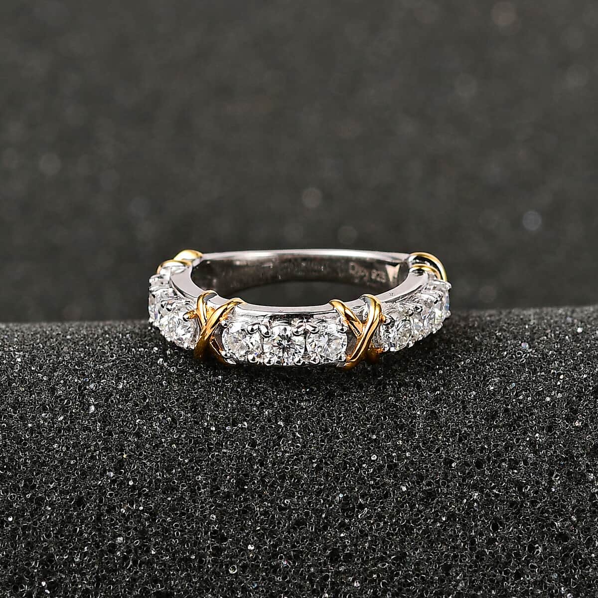 Moissanite XO Band Ring in Vermeil YG and Platinum Over Sterling Silver (Size 5.0) 1.00 ctw image number 1