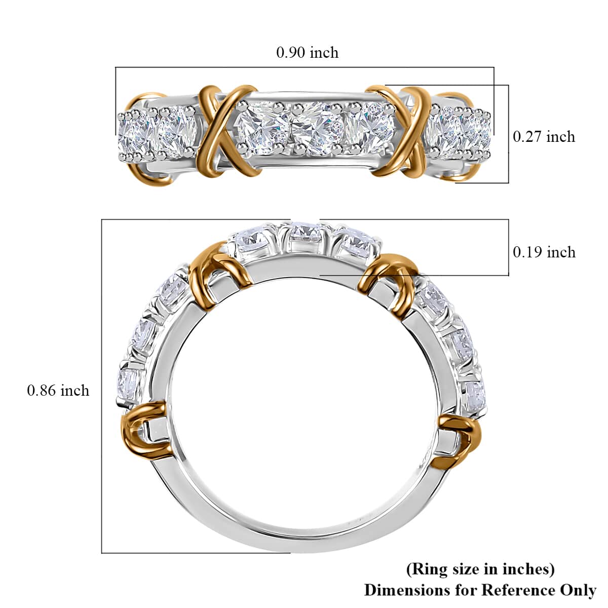 Moissanite XO Band Ring in Vermeil YG and Platinum Over Sterling Silver (Size 5.0) 1.00 ctw image number 5