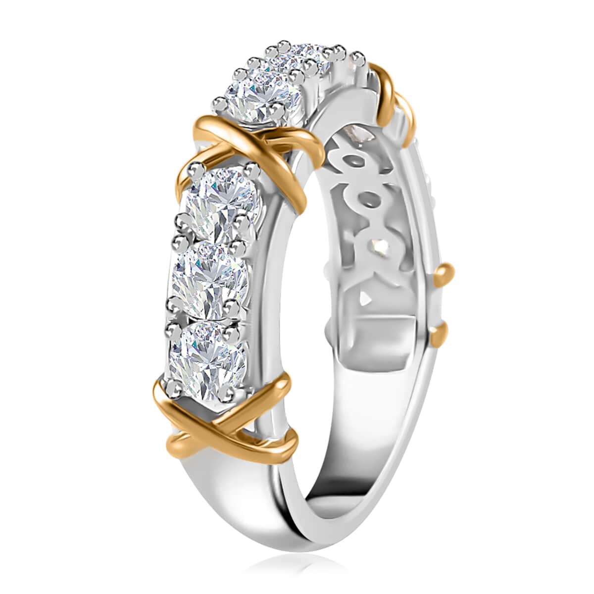 Moissanite XO Band Ring in Vermeil YG and Platinum Over Sterling Silver (Size 6.0) 1.00 ctw image number 3