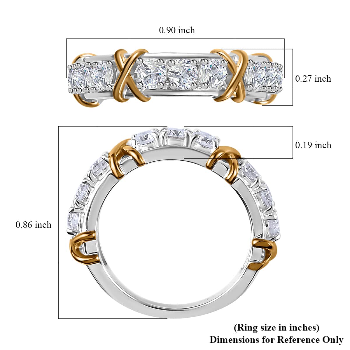 Moissanite XO Band Ring in Vermeil YG and Platinum Over Sterling Silver (Size 6.0) 1.00 ctw image number 5