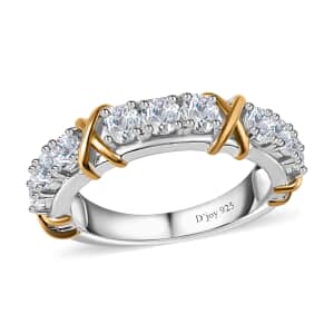 Moissanite XO Band Ring in Vermeil YG and Platinum Over Sterling Silver (Size 7.0) 1.00 ctw