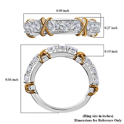 Moissanite XO Band Ring in Vermeil YG and Platinum Over Sterling Silver (Size 7.0) 1.00 ctw