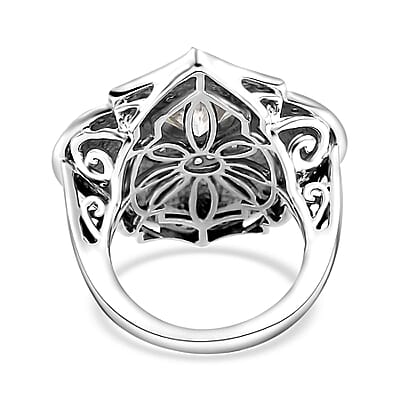 Moissanite 2.70 ctw and Red Enameled Ring in Platinum Over Sterling Silver (Size 10.0)
