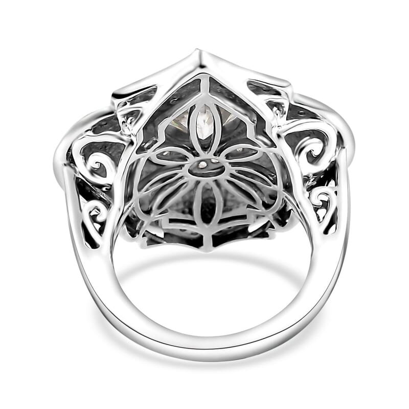 Moissanite 2.70 ctw and Red Enameled Ring in Platinum Over Sterling Silver (Size 10.0)
