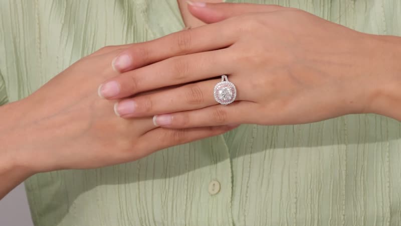 oissanite and Madagascar Pink Sapphire Double Halo Ring in Platinum Over Sterling Silver 4.50 ctw